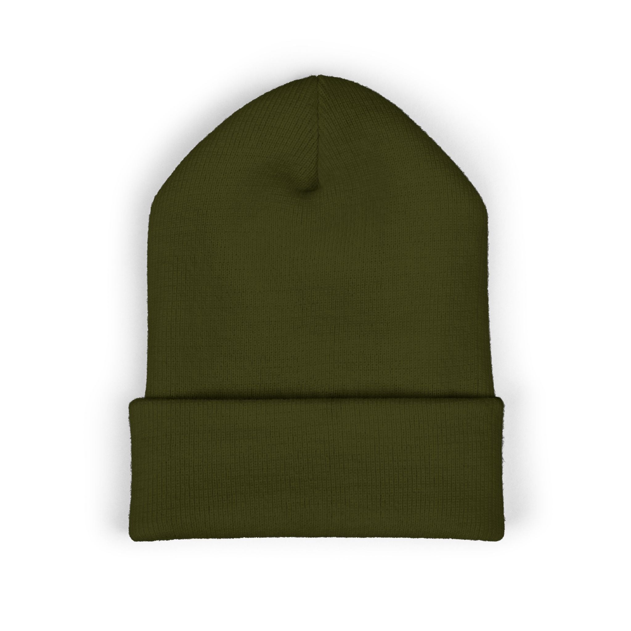 Embroidered Cross & Doves Cuffed Beanie — Minimal Christian Knit Hat
