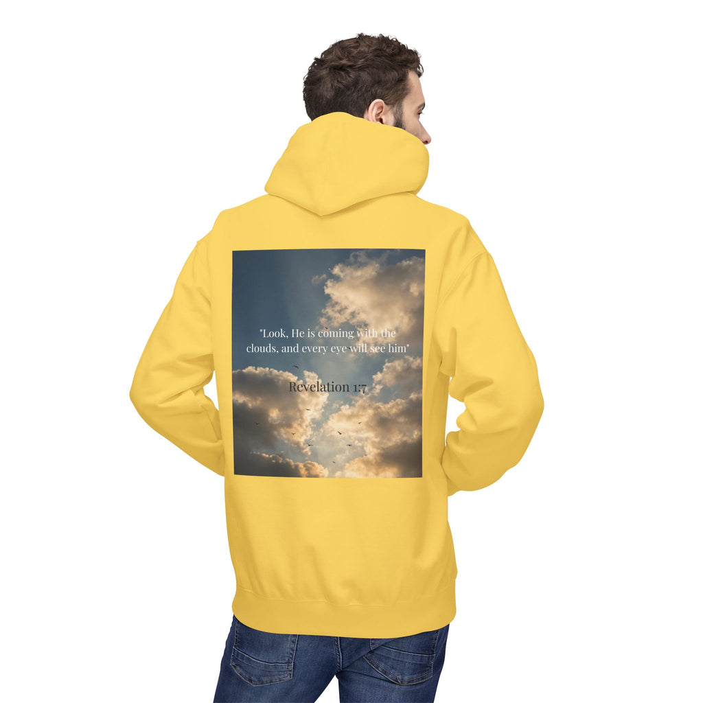 Hoodie — "Jesus Christ Is King" Faith Pullover with Revelation 1:7 Sky Back Print