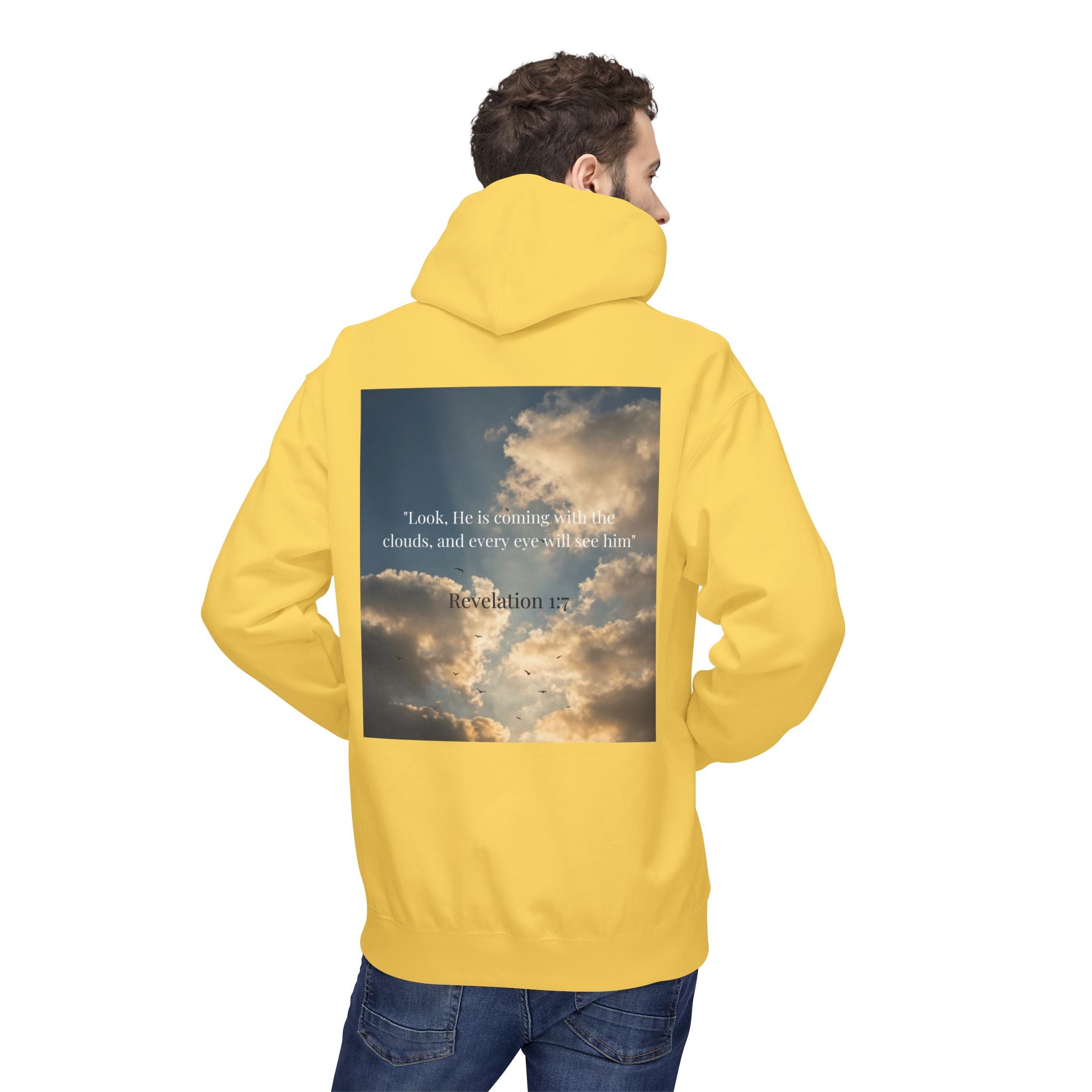 Hoodie — "Jesus Christ Is King" Faith Pullover with Revelation 1:7 Sky Back Print