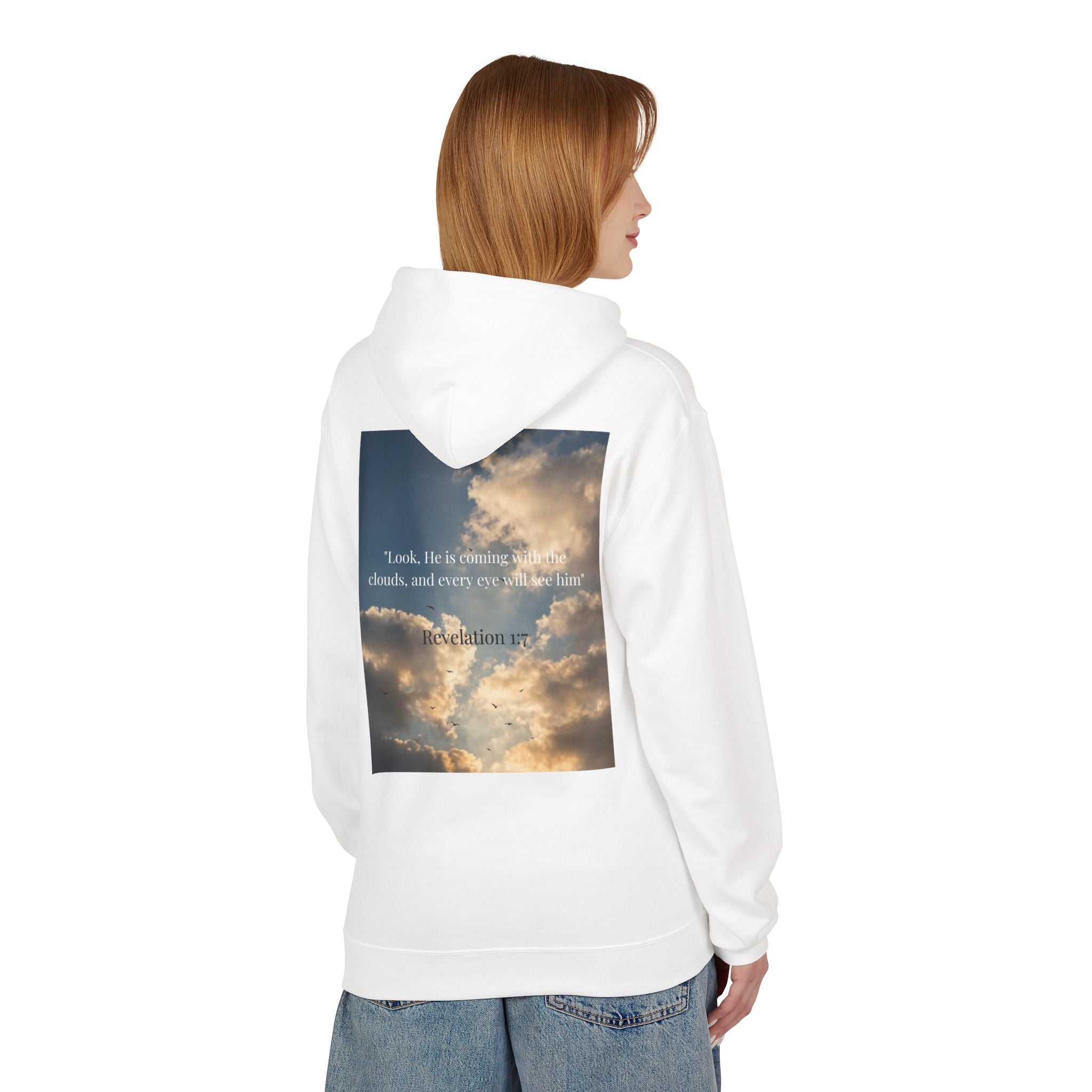 Hoodie — "Jesus Christ Is King" Faith Pullover with Revelation 1:7 Sky Back Print