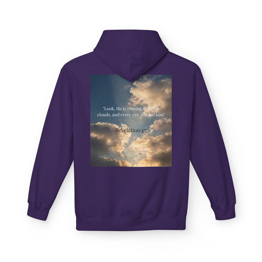 Hoodie — "Jesus Christ Is King" Faith Pullover with Revelation 1:7 Sky Back Print