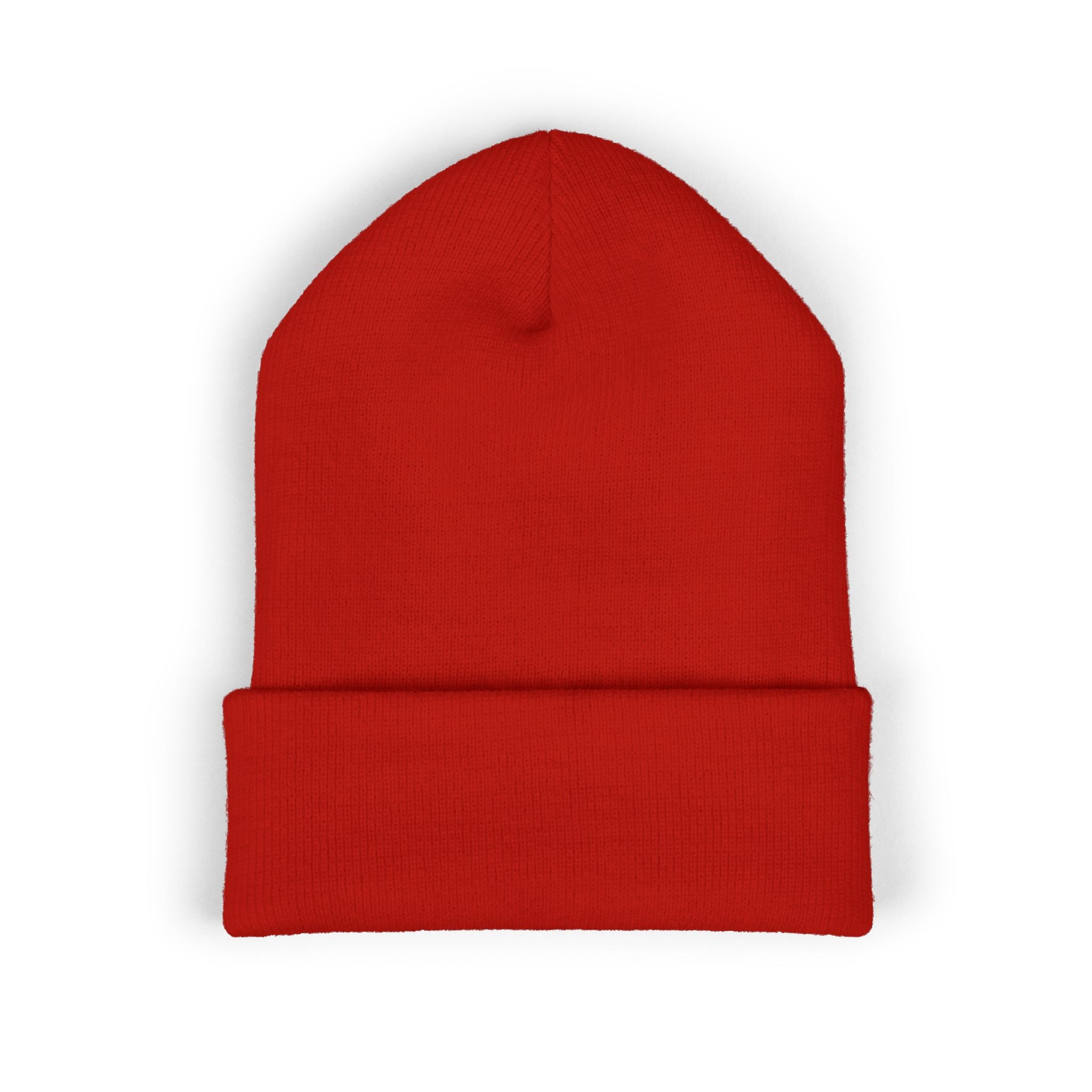 Embroidered Cross & Doves Cuffed Beanie — Minimal Christian Knit Hat
