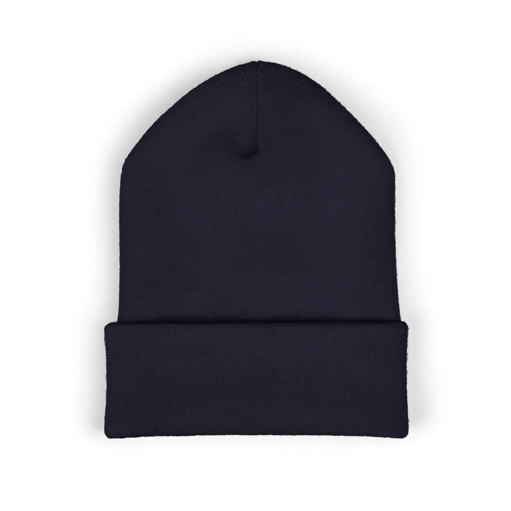 Embroidered Cross & Doves Cuffed Beanie — Minimal Christian Knit Hat