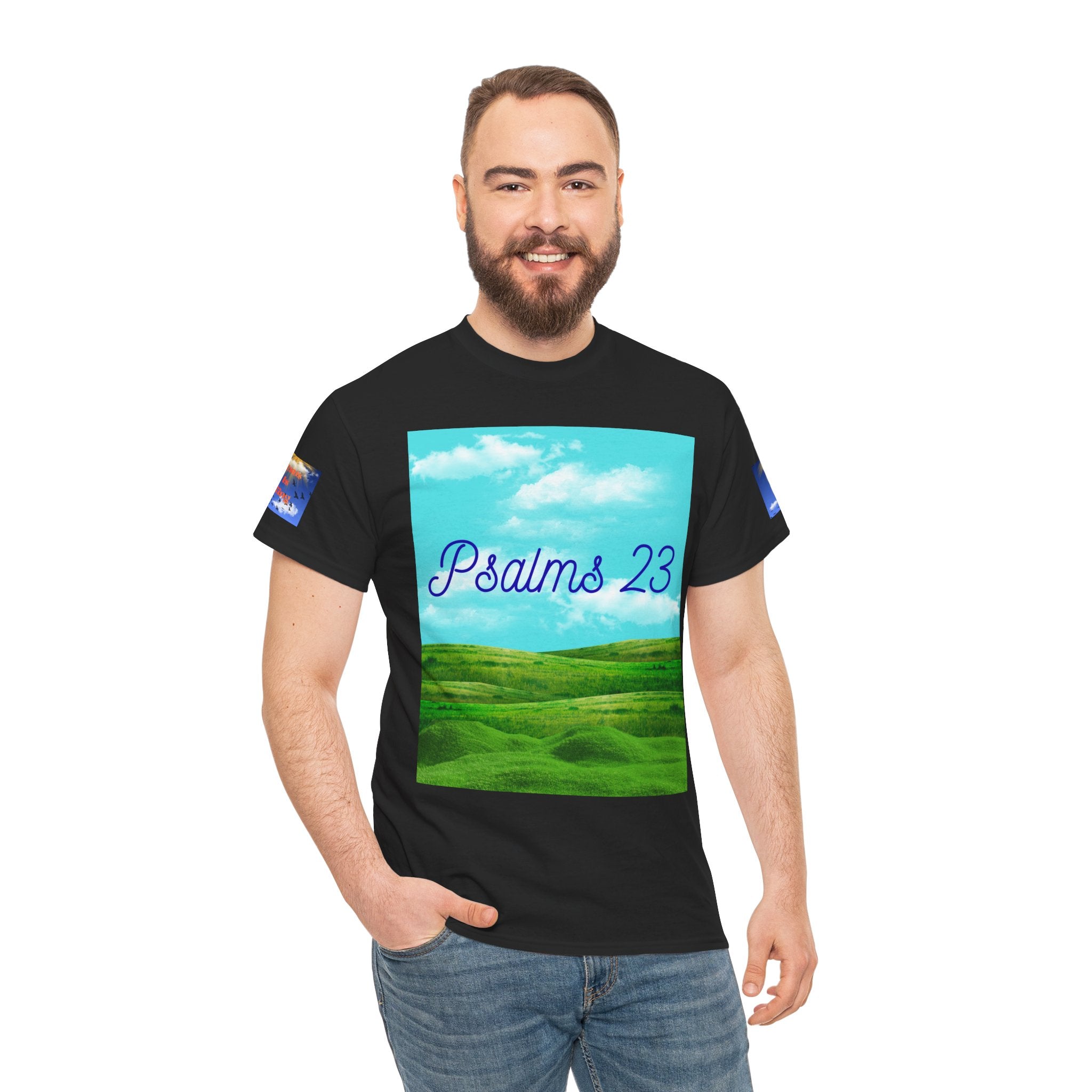 Psalms 23 Christian T‑Shirt — Faith Heart Landscape Tee