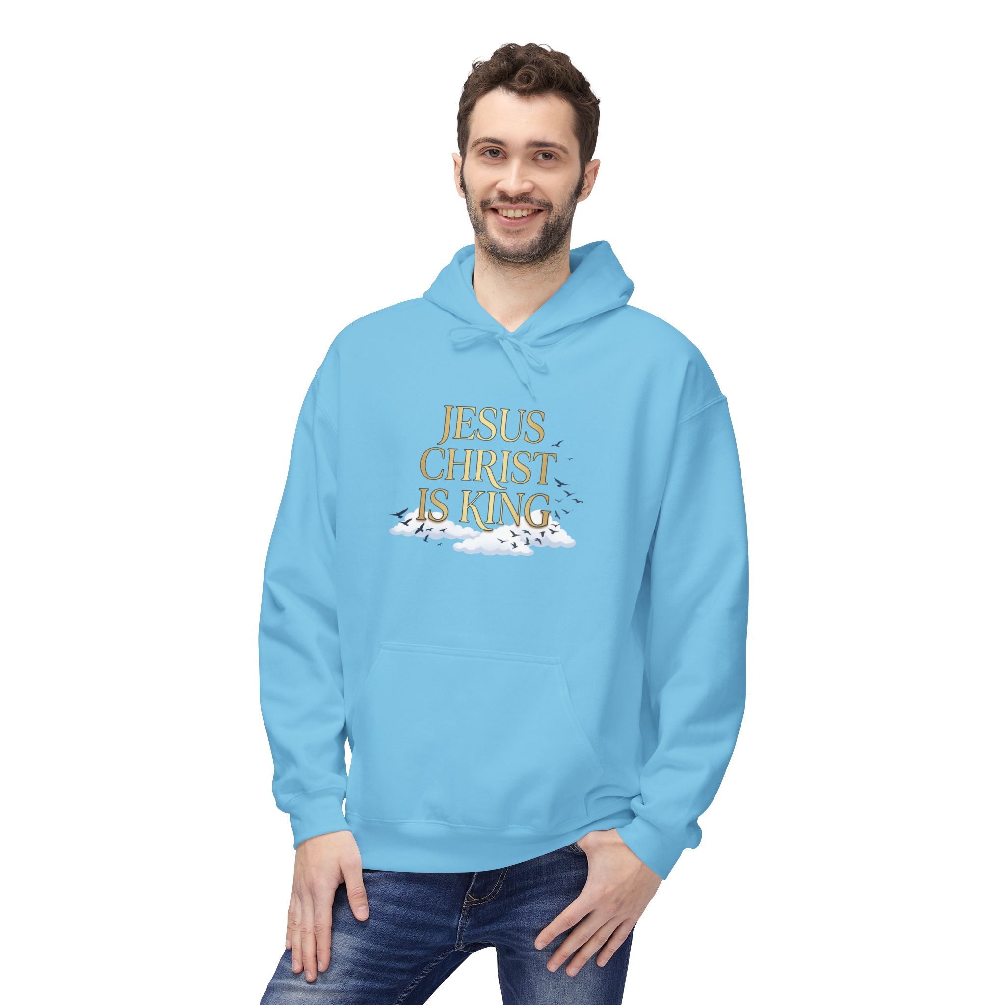 Hoodie — "Jesus Christ Is King" Faith Pullover with Revelation 1:7 Sky Back Print
