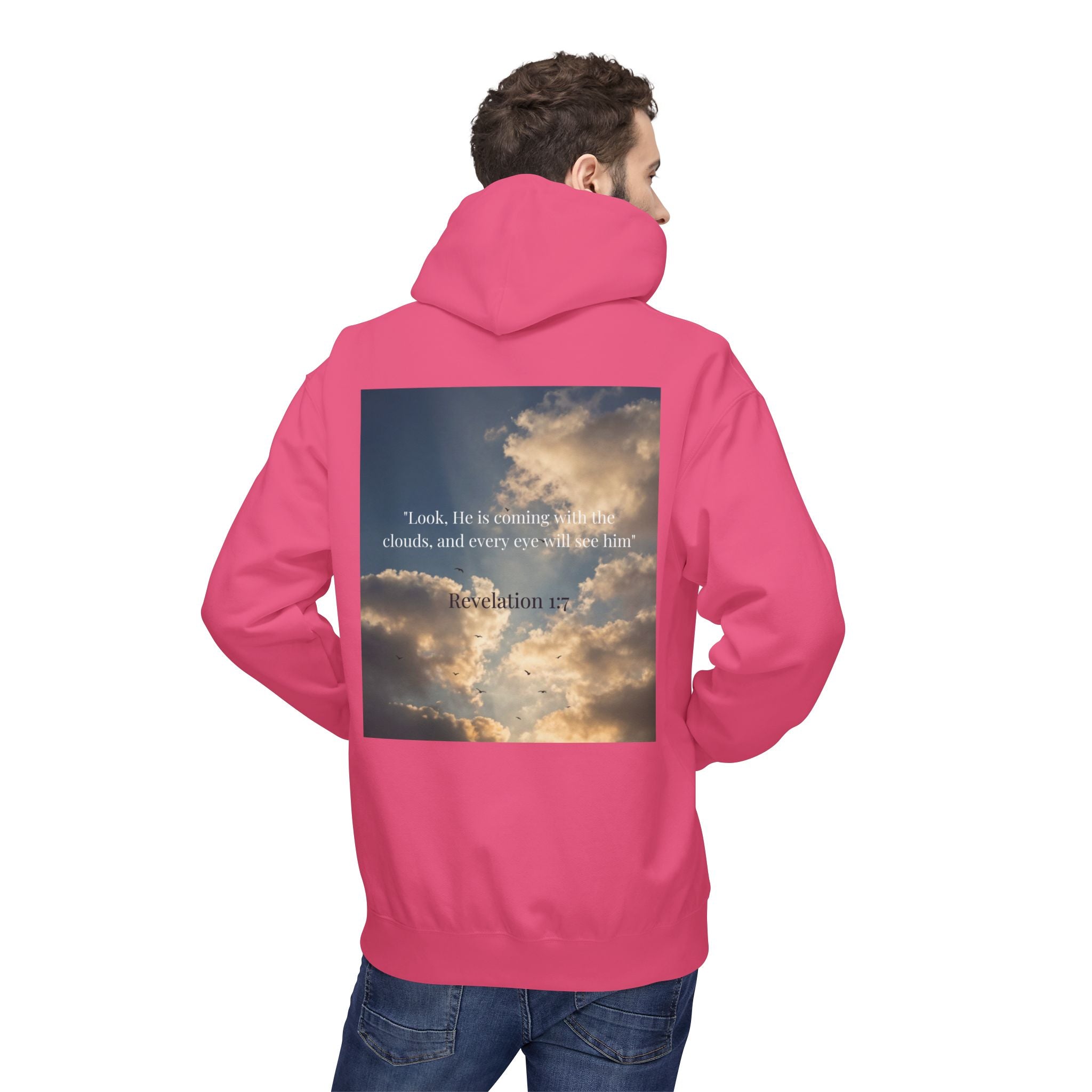 Hoodie — "Jesus Christ Is King" Faith Pullover with Revelation 1:7 Sky Back Print