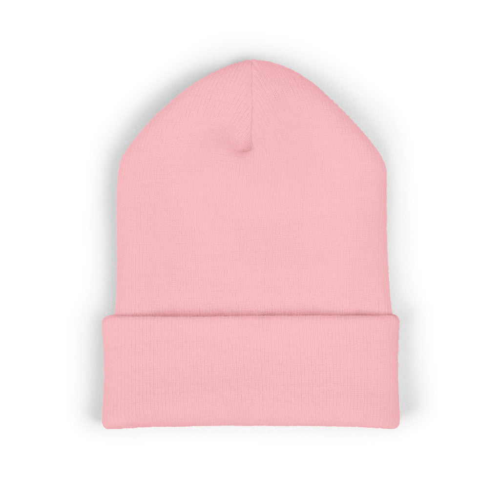 Embroidered Cross & Doves Cuffed Beanie — Minimal Christian Knit Hat