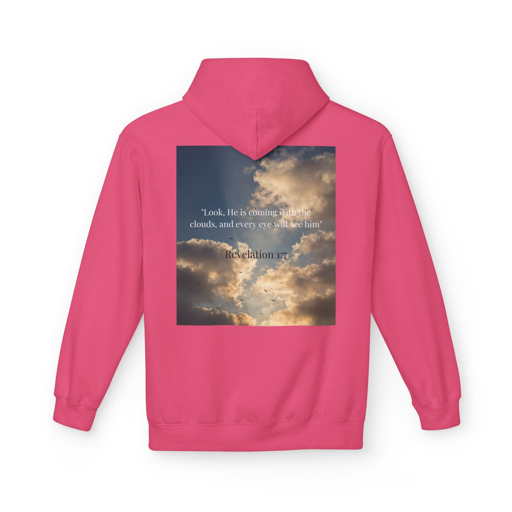 Hoodie — "Jesus Christ Is King" Faith Pullover with Revelation 1:7 Sky Back Print