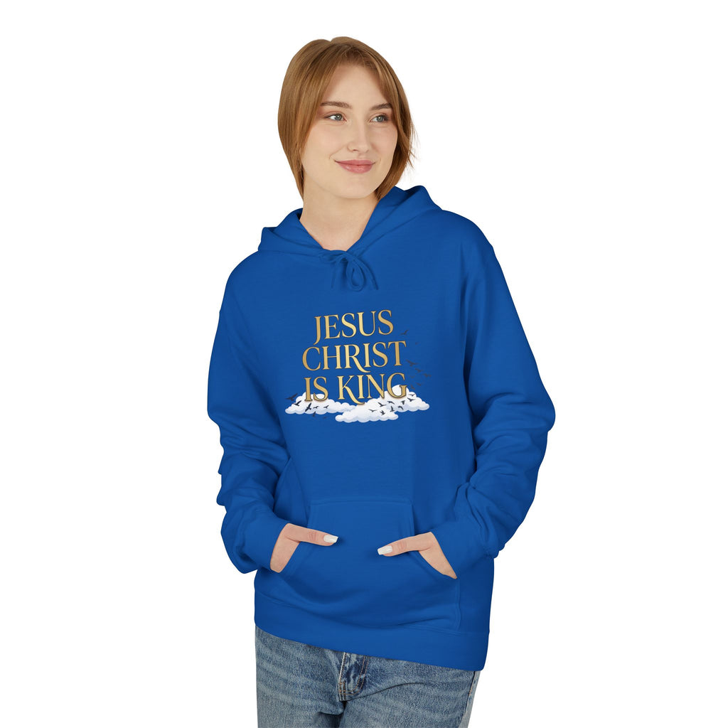 Hoodie — "Jesus Christ Is King" Faith Pullover with Revelation 1:7 Sky Back Print