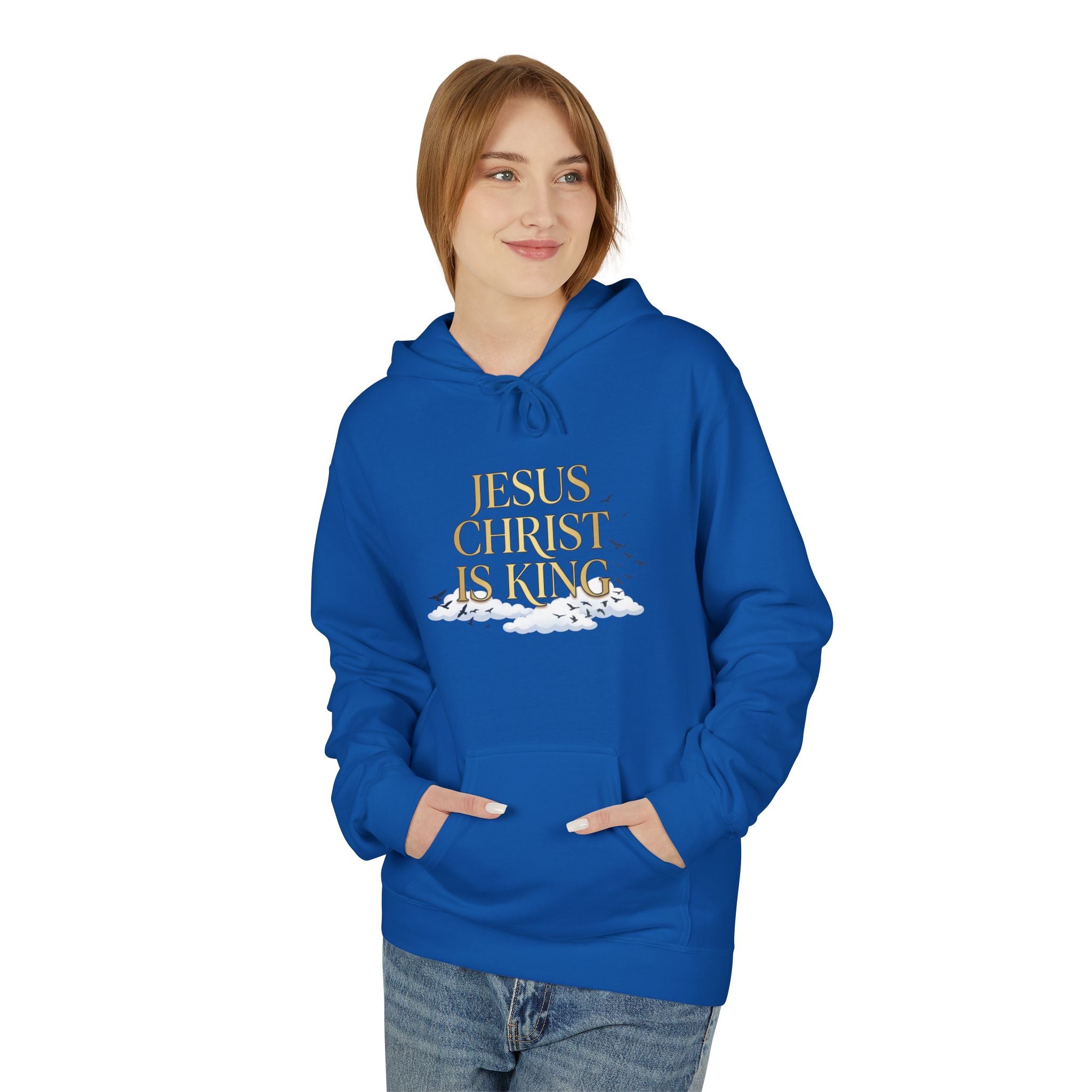 Hoodie — "Jesus Christ Is King" Faith Pullover with Revelation 1:7 Sky Back Print