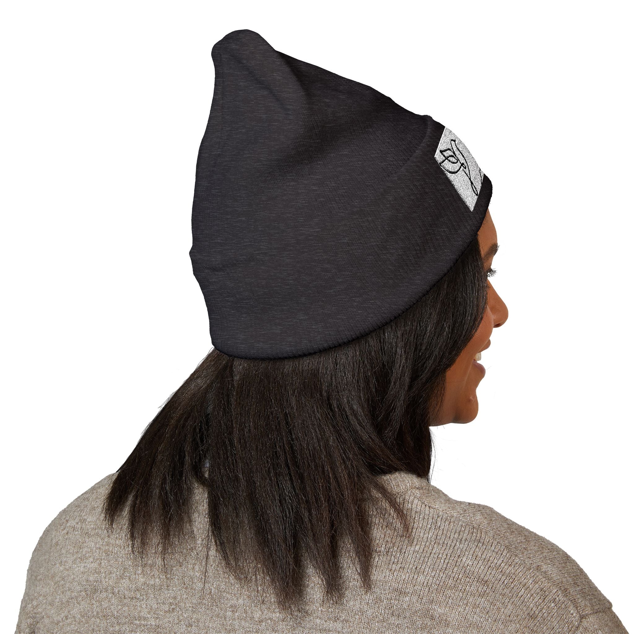 Embroidered Cross & Doves Cuffed Beanie — Minimal Christian Knit Hat