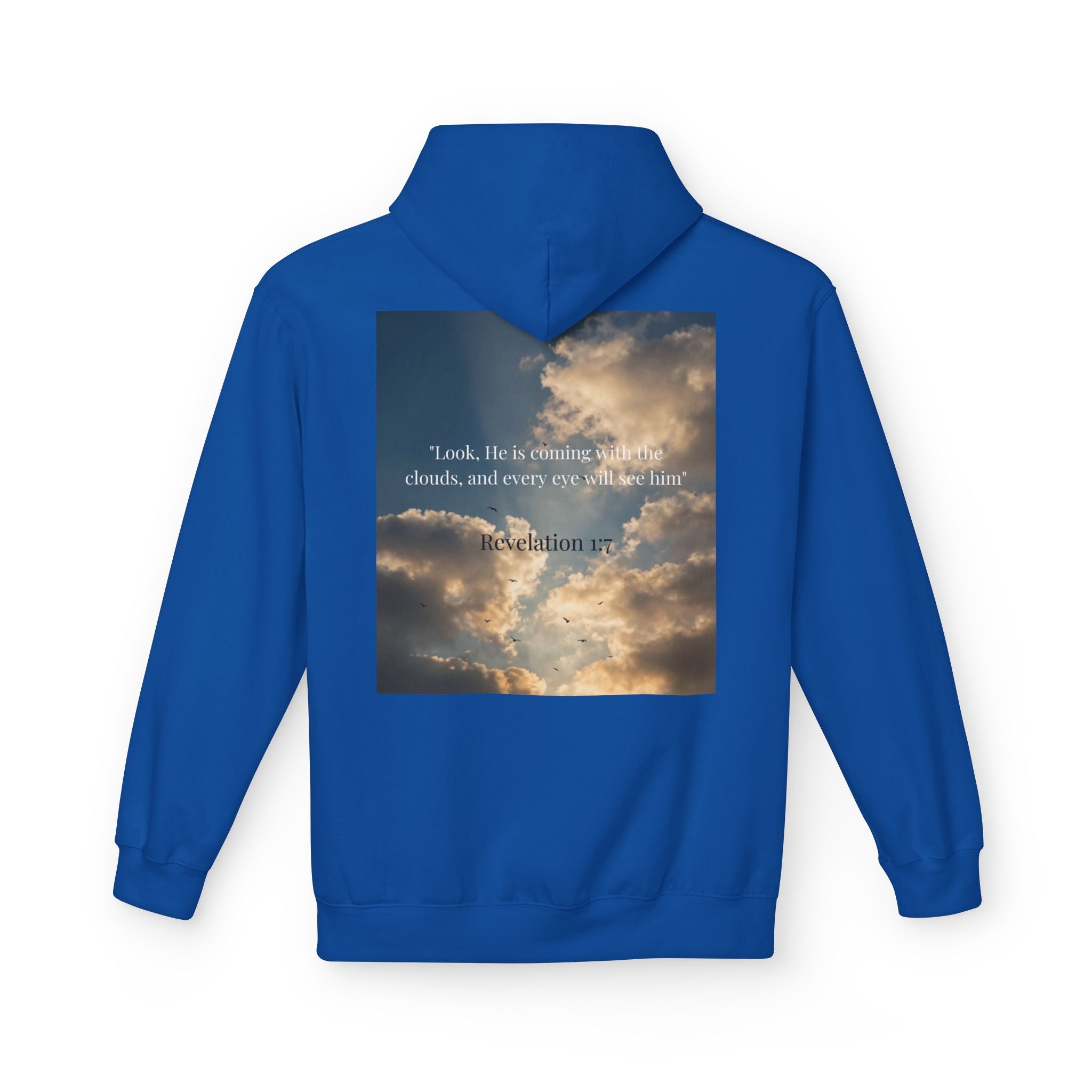 Hoodie — "Jesus Christ Is King" Faith Pullover with Revelation 1:7 Sky Back Print