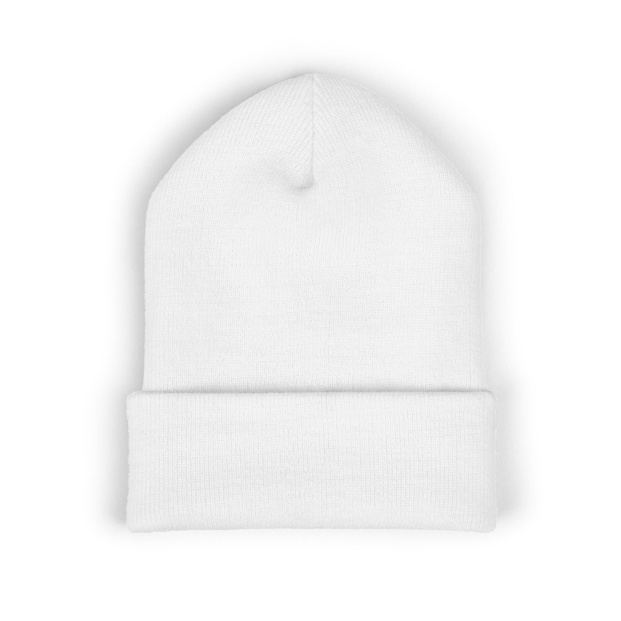 Embroidered Cross & Doves Cuffed Beanie — Minimal Christian Knit Hat