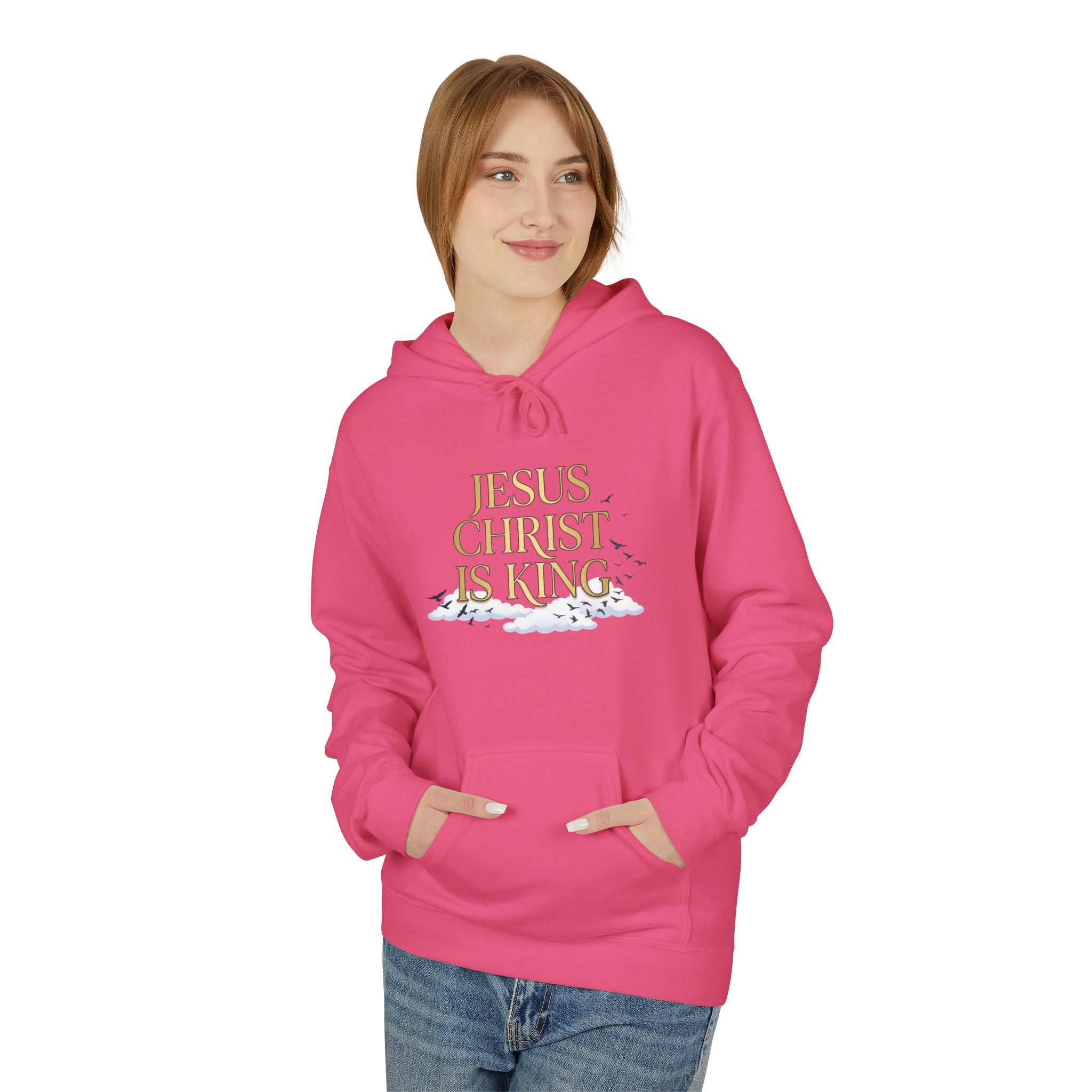 Hoodie — "Jesus Christ Is King" Faith Pullover with Revelation 1:7 Sky Back Print