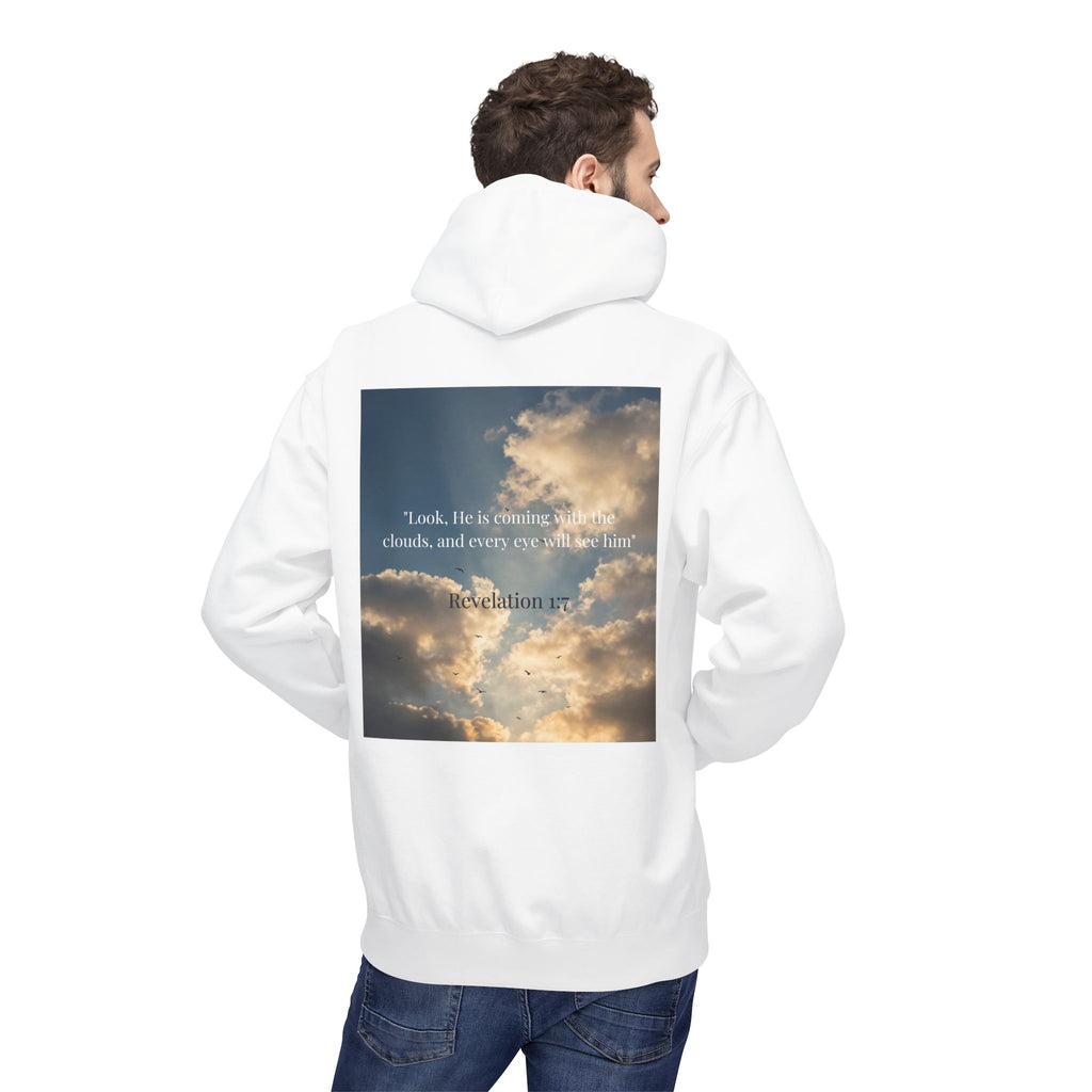Hoodie — "Jesus Christ Is King" Faith Pullover with Revelation 1:7 Sky Back Print