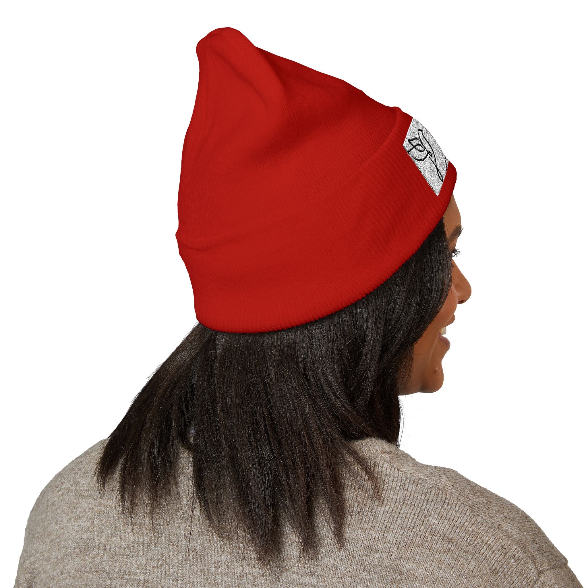 Embroidered Cross & Doves Cuffed Beanie — Minimal Christian Knit Hat